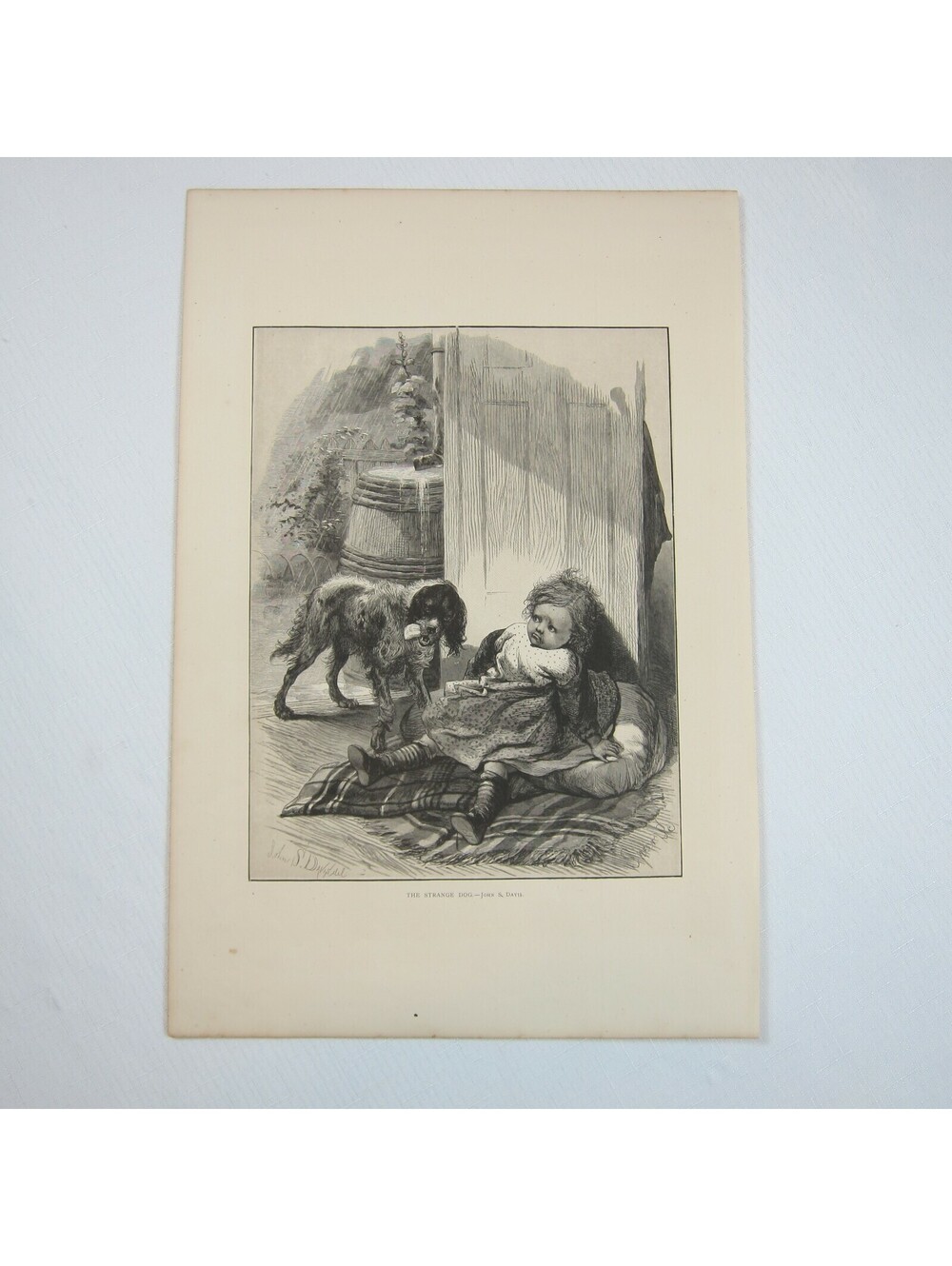 Antique 1873 Wood Engraving Print The Strange Dog by John S. Davis, The Aldine